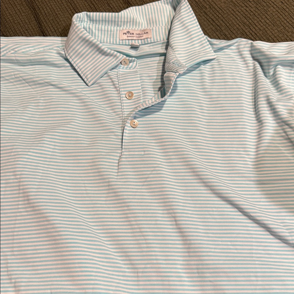 Peter Millar Pale Blue and White Striped Polo